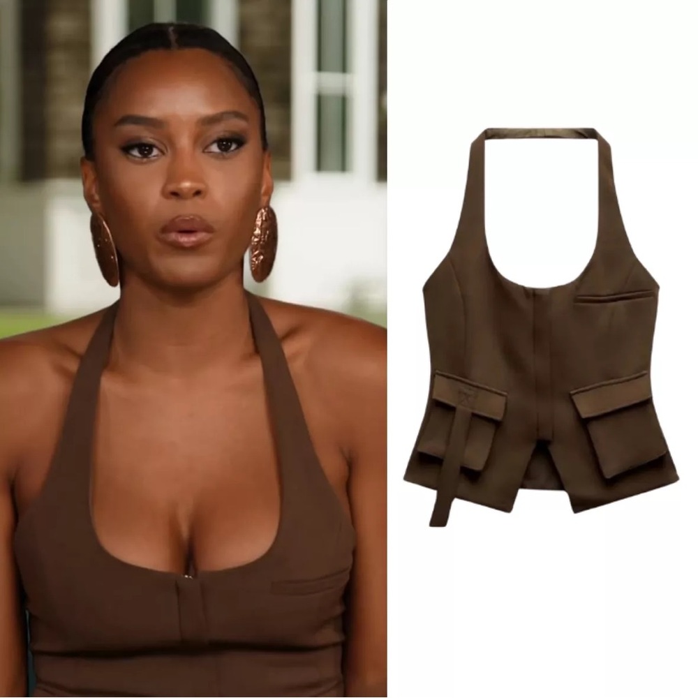 Zara Brown Bustier Cut Out Tank Top